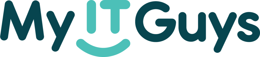 Logo of My IT Guys featuring stylized text in dark green and aqua colors.