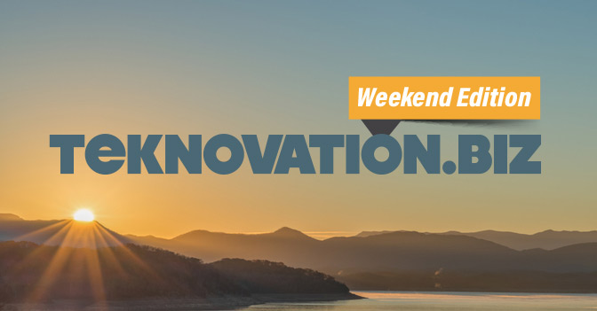 Teknovation.biz Weekend Edition banner with sunrise over mountains, representing news and innovation in business and technology.